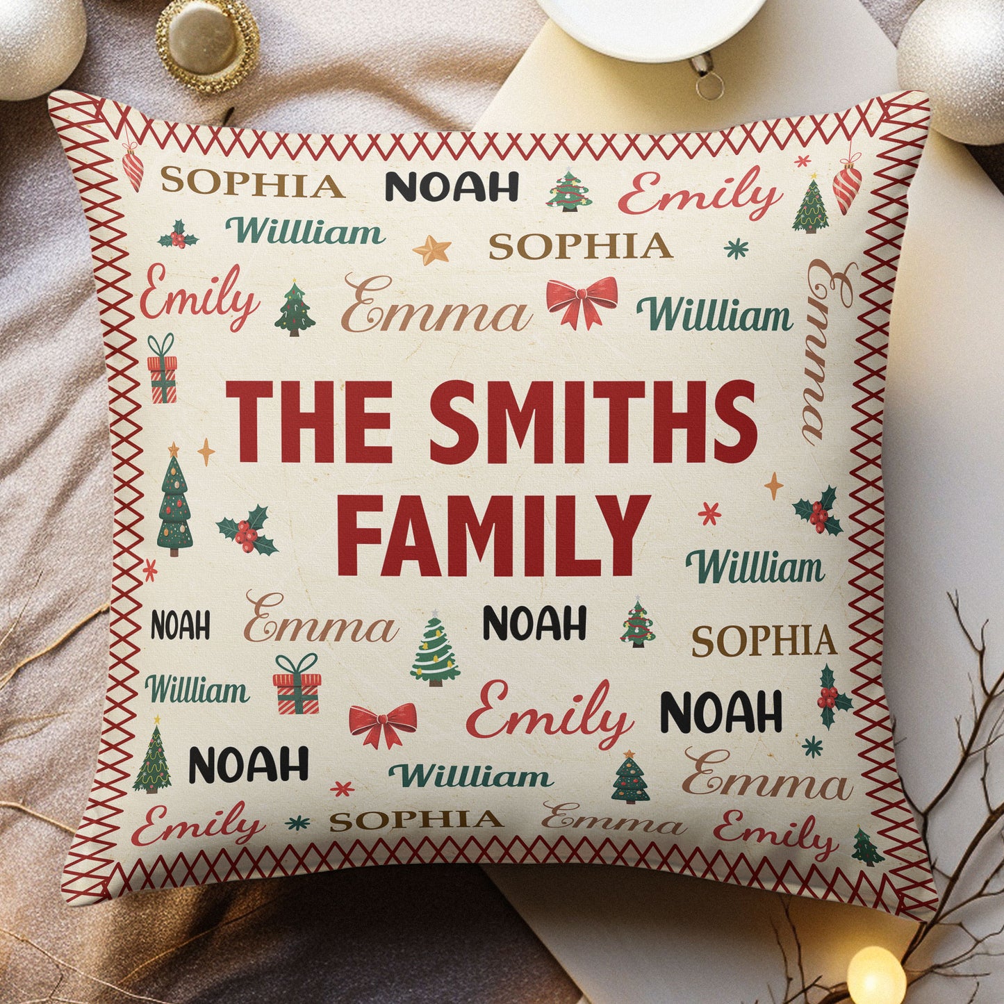 Family Name Word Christmas Theme - Personalized Pillow (Insert Included)
