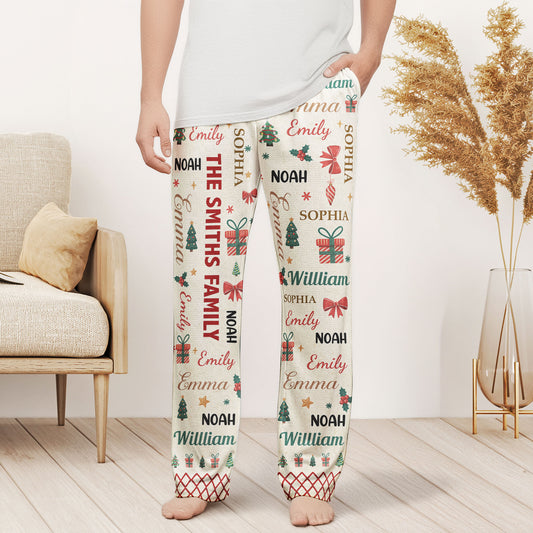 Family Name Word Christmas Theme - Personalized Sweatpants, Lounge Pants With Pockets