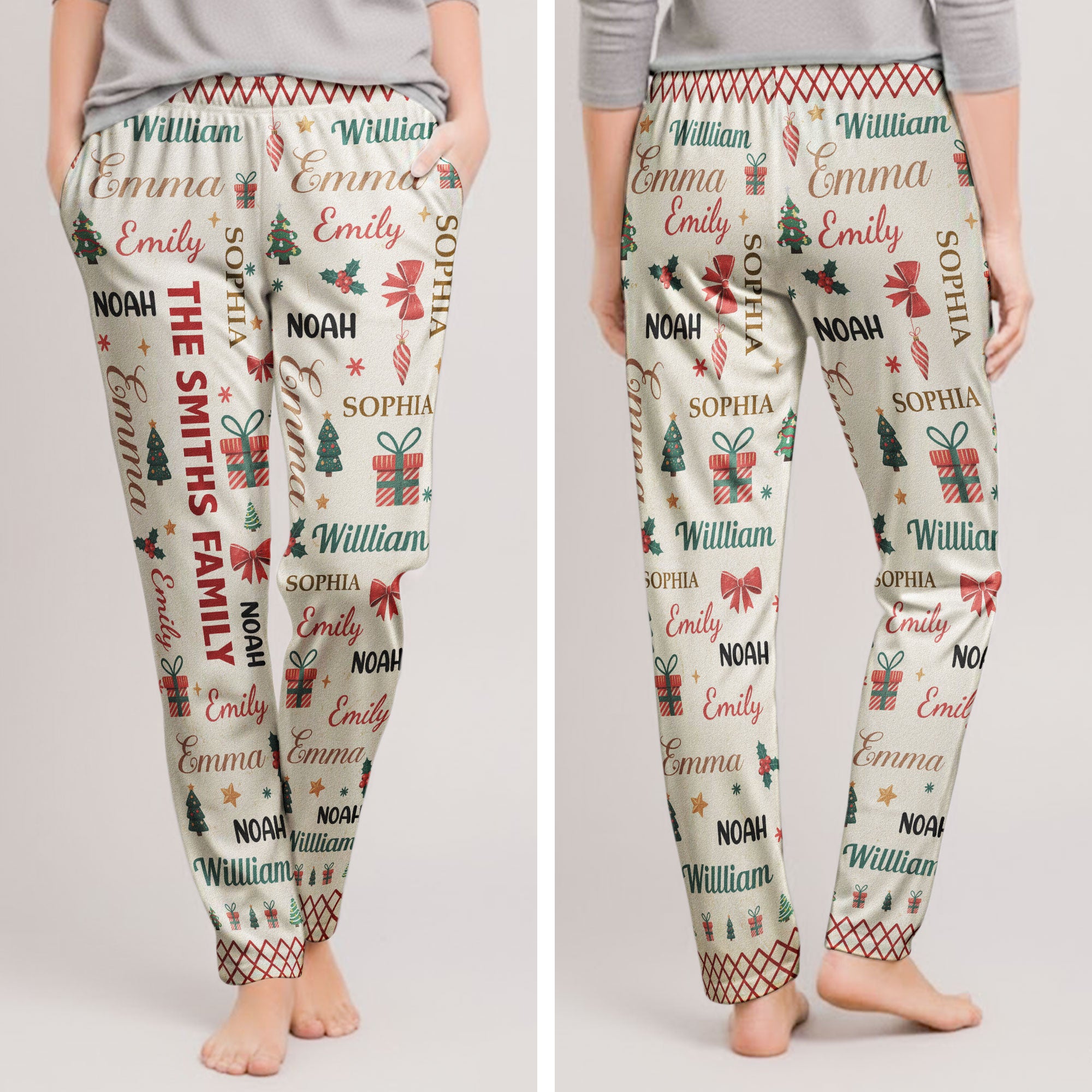 Family Name Word Christmas Theme - Personalized Sweatpants, Lounge Pants With Pockets