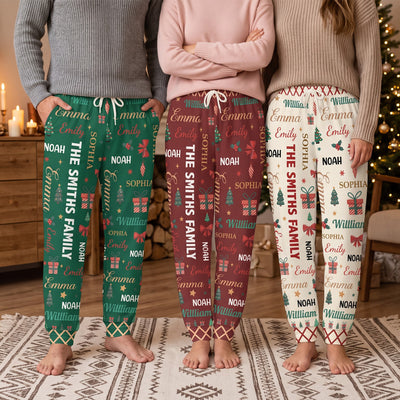 Family Name Word Christmas Theme - Personalized Sweatpants, Lounge Pants With Pockets