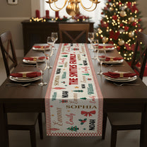 Family Name Word Christmas Theme - Personalized Table Runner