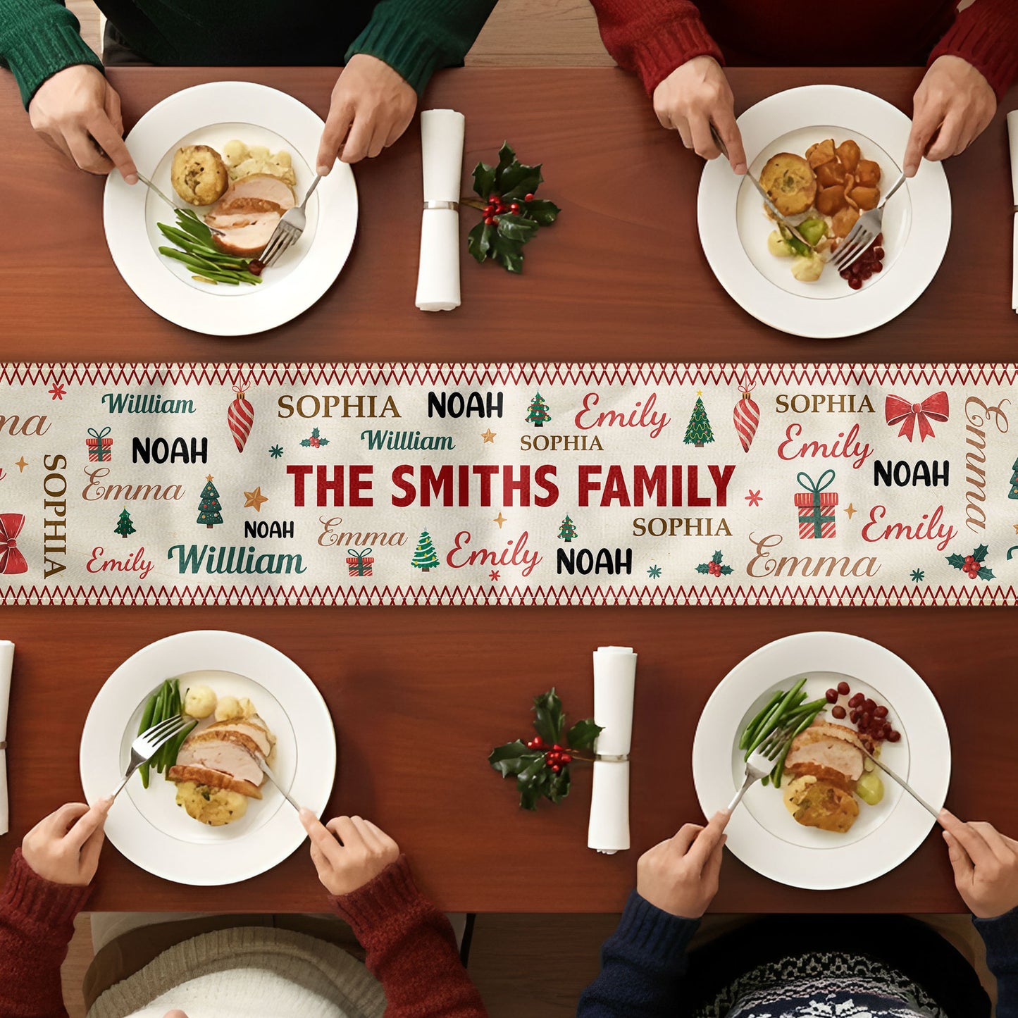 Family Name Word Christmas Theme - Personalized Table Runner