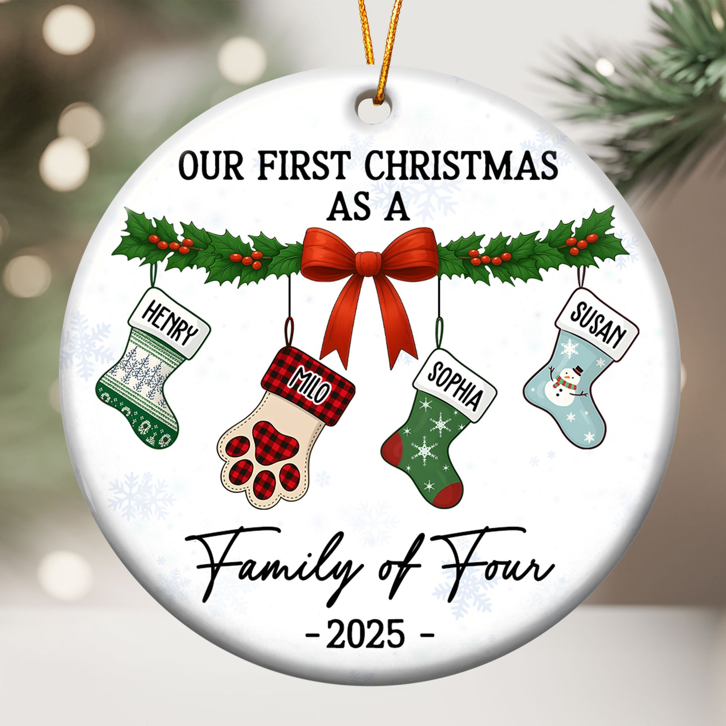 Family Of 4 - Family Stocking - Personalized Ceramic Ornament