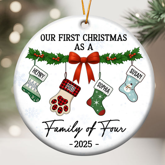 Family Of 4 - Family Stocking - Personalized Ceramic Ornament