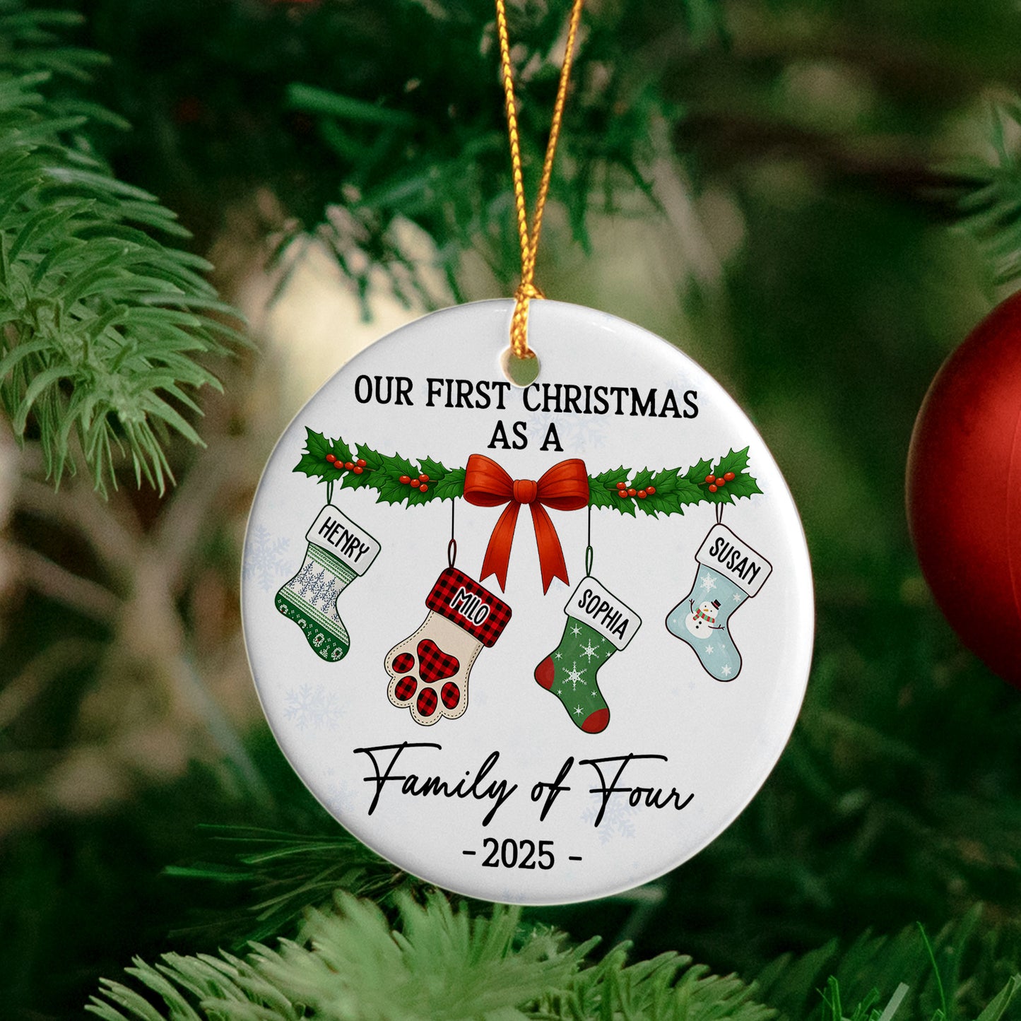 Family Of 4 - Family Stocking - Personalized Ceramic Ornament