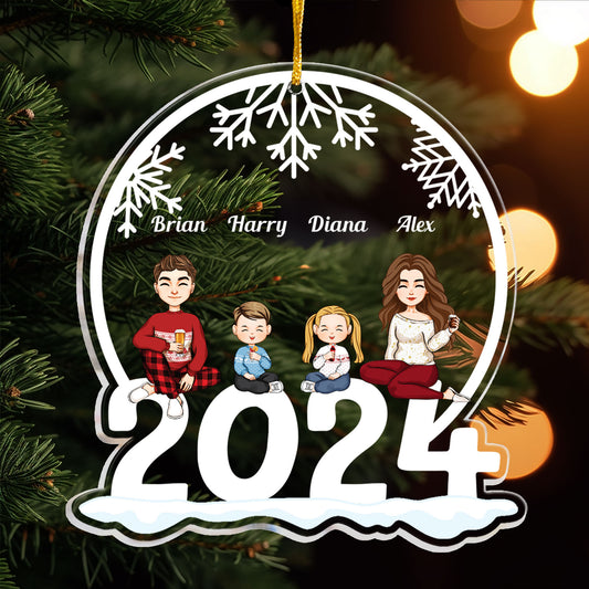 Family Of 4 Jolly Christmas - Personalized 2024 Shaped Acrylic Ornament