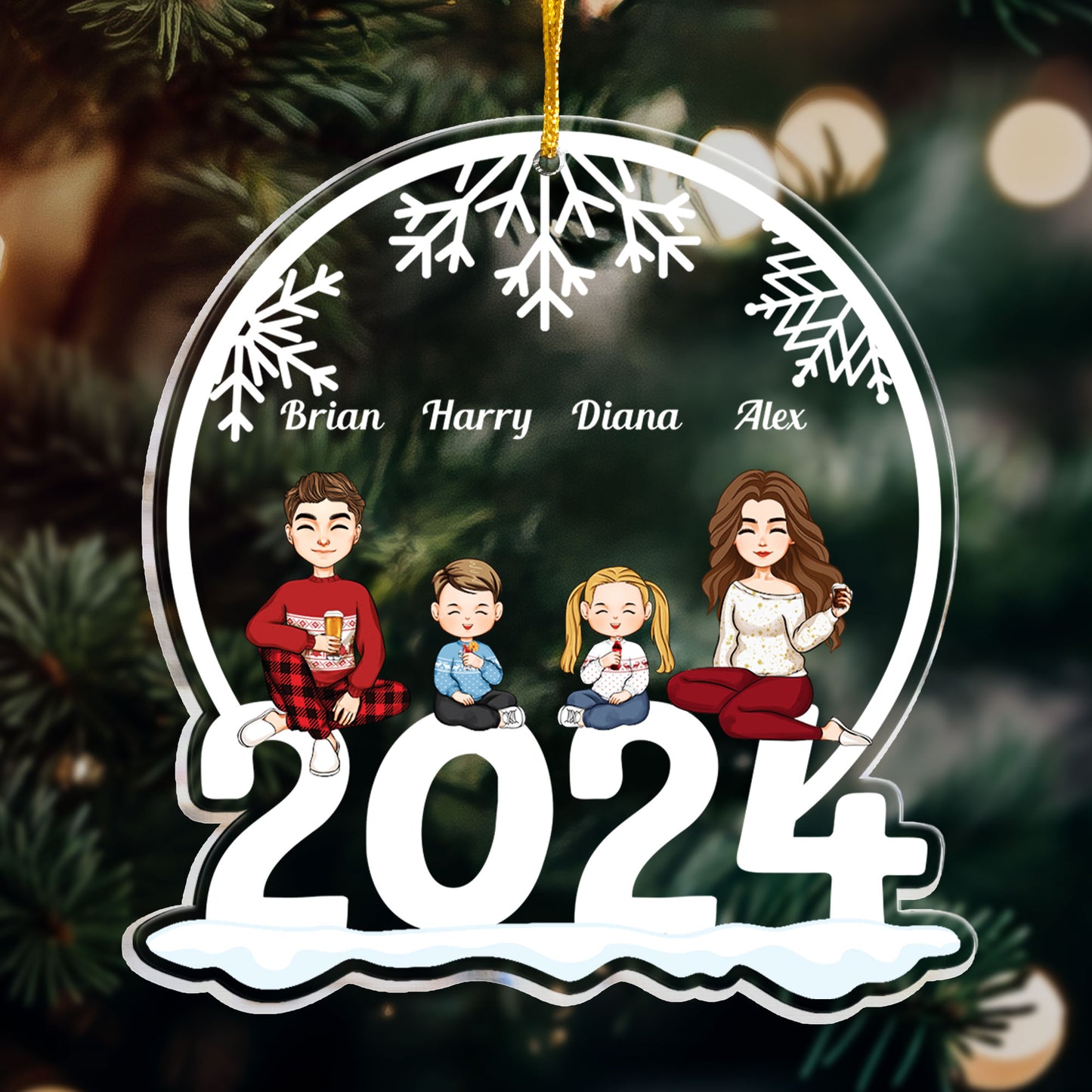 Family Of 4 Jolly Christmas - Personalized 2024 Shaped Acrylic Ornament