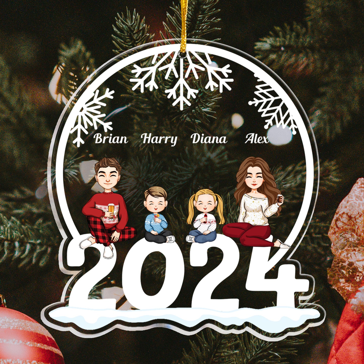 Family Of 4 Jolly Christmas - Personalized 2024 Shaped Acrylic Ornament