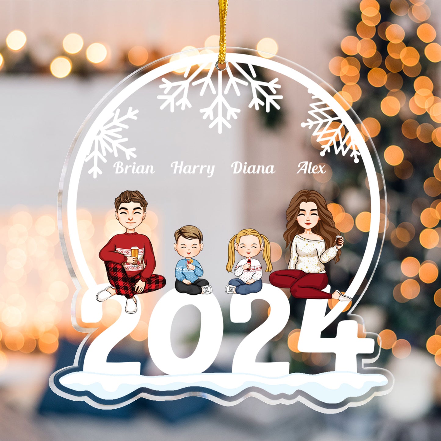 Family Of 4 Jolly Christmas - Personalized 2024 Shaped Acrylic Ornament