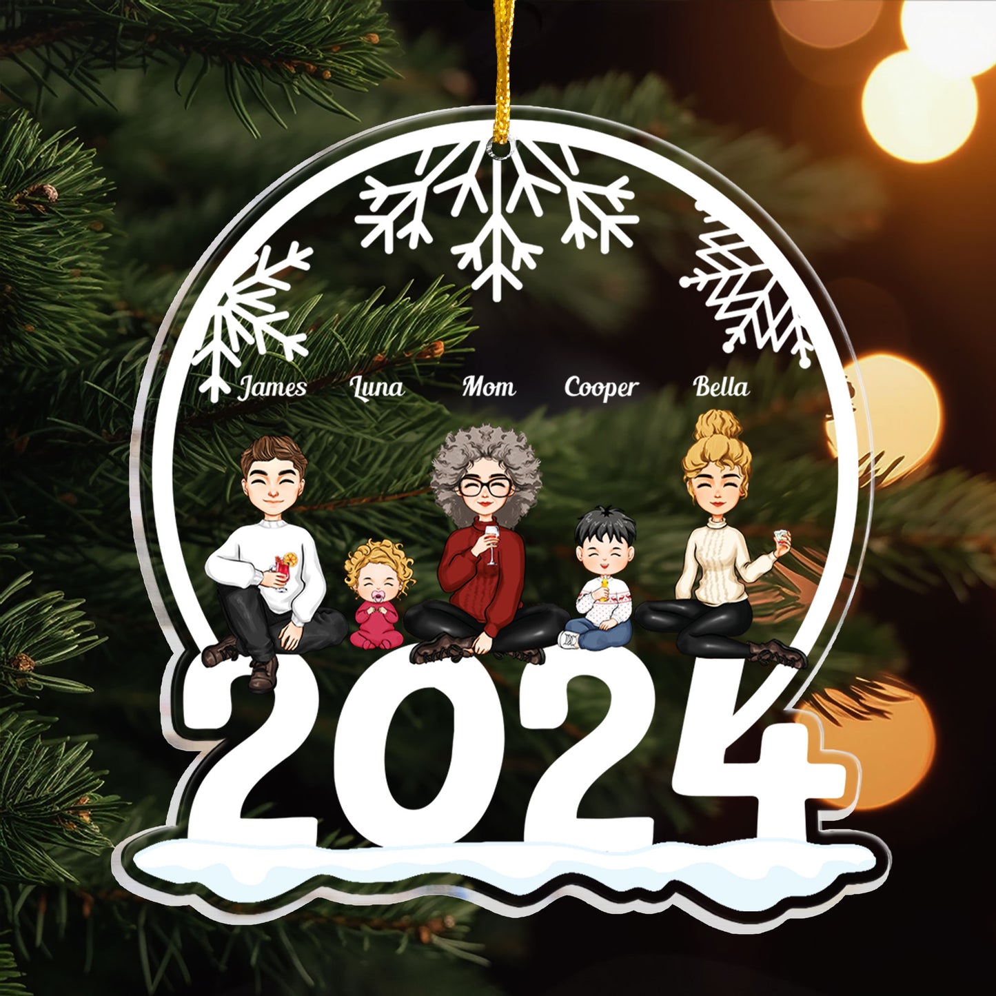 Family Of 5 Jolly Christmas - Personalized 2024 Shaped Acrylic Ornament