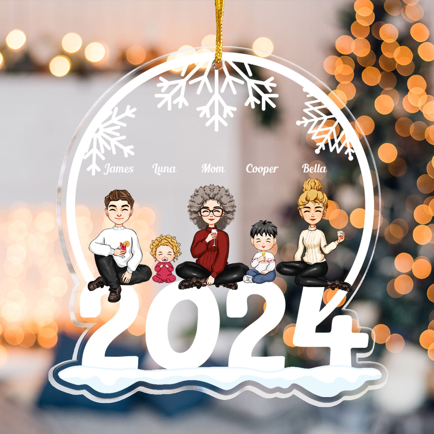 Family Of 5 Jolly Christmas - Personalized 2024 Shaped Acrylic Ornament