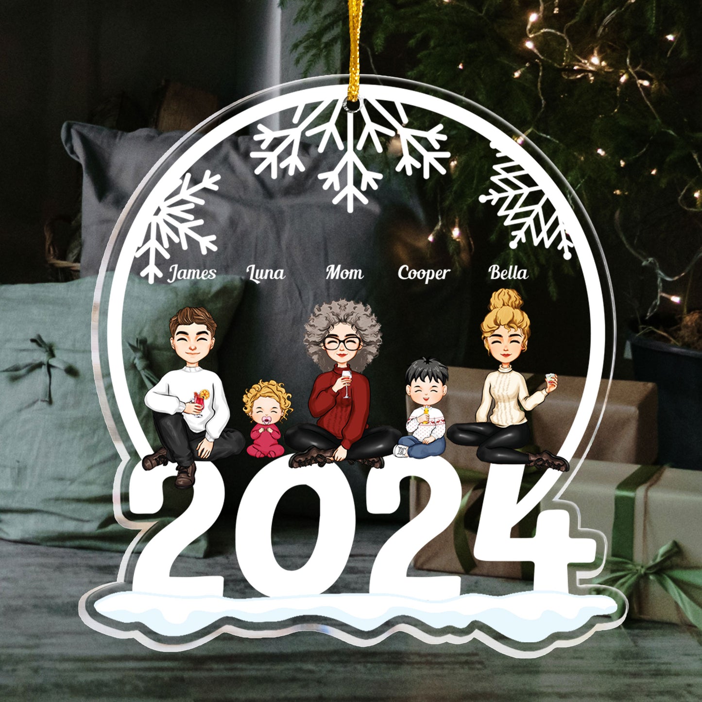 Family Of 5 Jolly Christmas - Personalized 2024 Shaped Acrylic Ornament