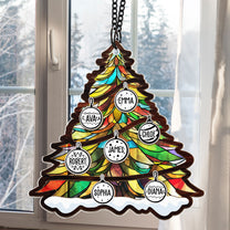 Family On Christmas Tree - Personalized Window Hanging Suncatcher Ornament