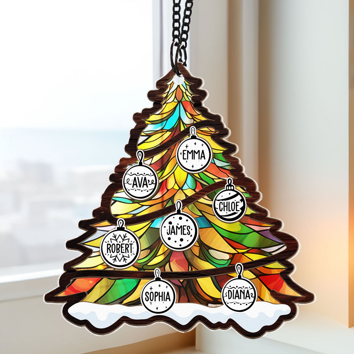 Family On Christmas Tree - Personalized Window Hanging Suncatcher Ornament