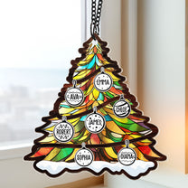 Family On Christmas Tree - Personalized Window Hanging Suncatcher Ornament