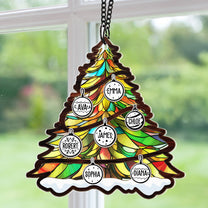 Family On Christmas Tree - Personalized Window Hanging Suncatcher Ornament