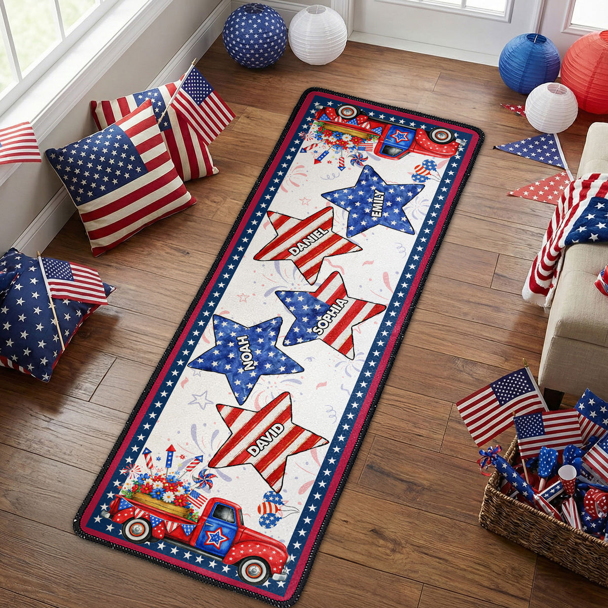 Family Patriotic Star Custom Names - Personalized Runner Rug – Macorner