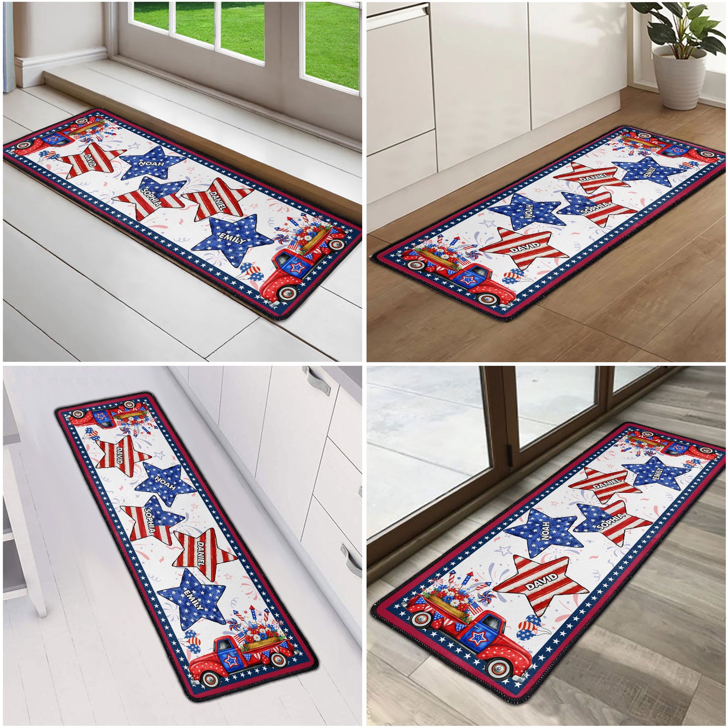 Family Patriotic Star Custom Names - Personalized Runner Rug
