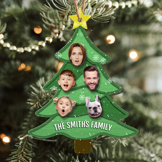 Family Photo Christmas Tree - Personalized Wooden Photo Ornament