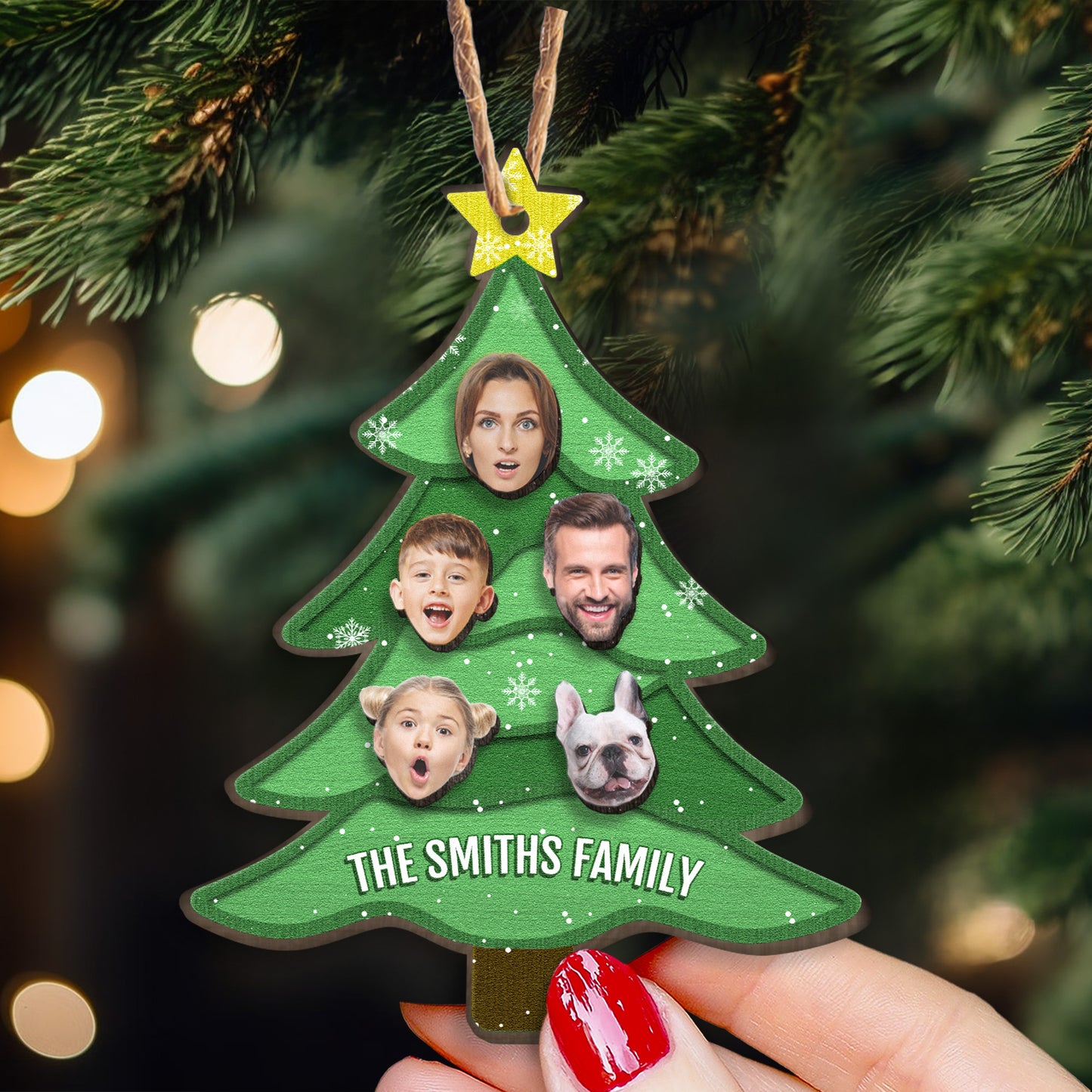 Family Photo Christmas Tree - Personalized Wooden Photo Ornament