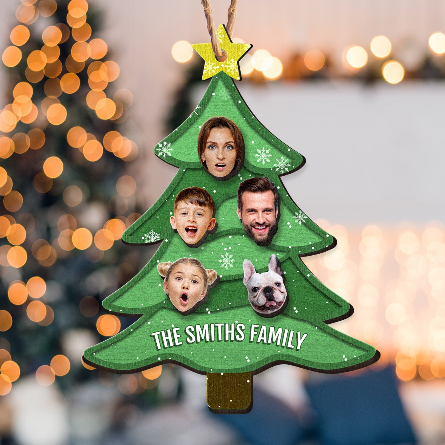 Family Photo Christmas Tree - Personalized Wooden Photo Ornament