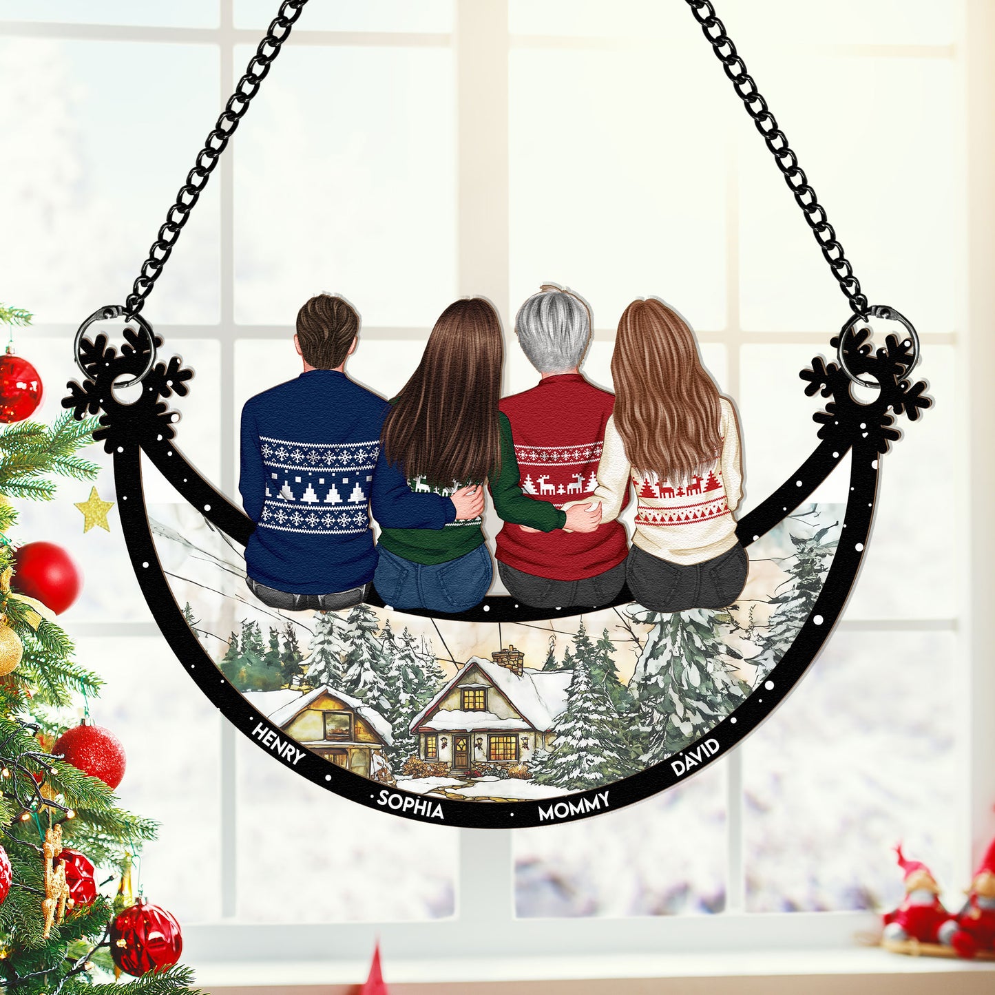 Family Reunion Christmas Time - Personalized Window Hanging Suncatcher Ornament