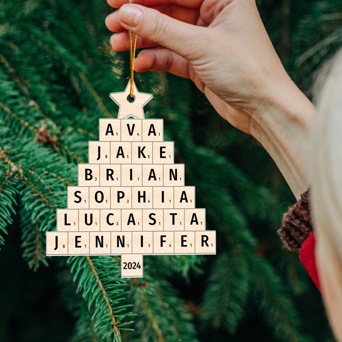 Christmas Family Name Tree Scrabble Style  - Personalized Acrylic Ornament