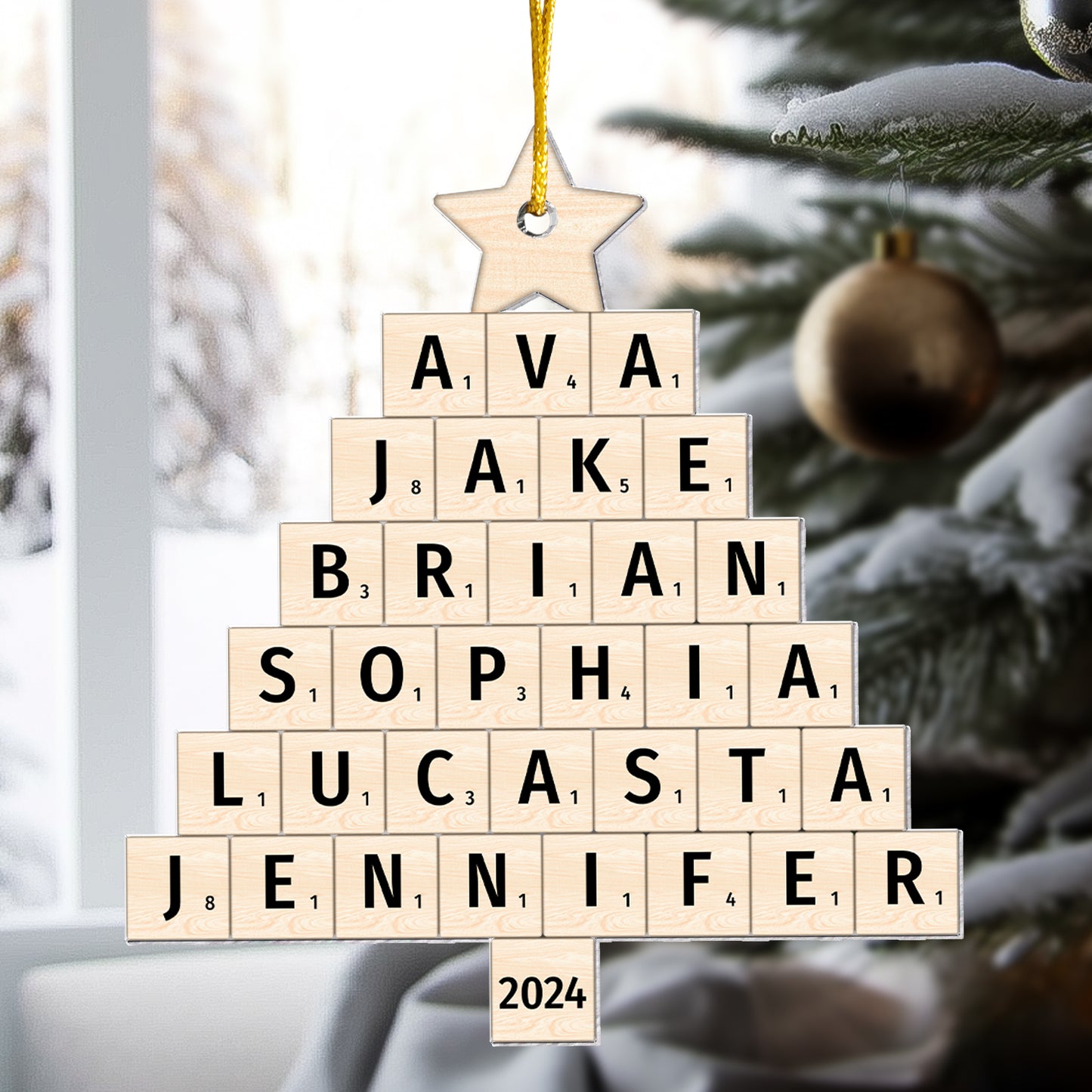 Christmas Family Name Tree Scrabble Style  - Personalized Acrylic Ornament