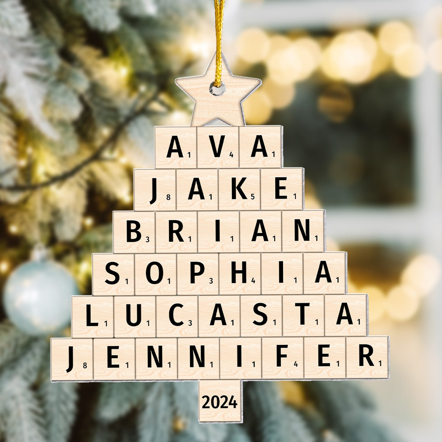 Christmas Family Name Tree Scrabble Style  - Personalized Acrylic Ornament