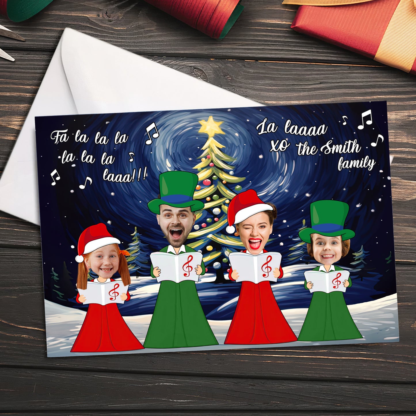 Family Singing Christmas Carol - Personalized Photo Christmas Card