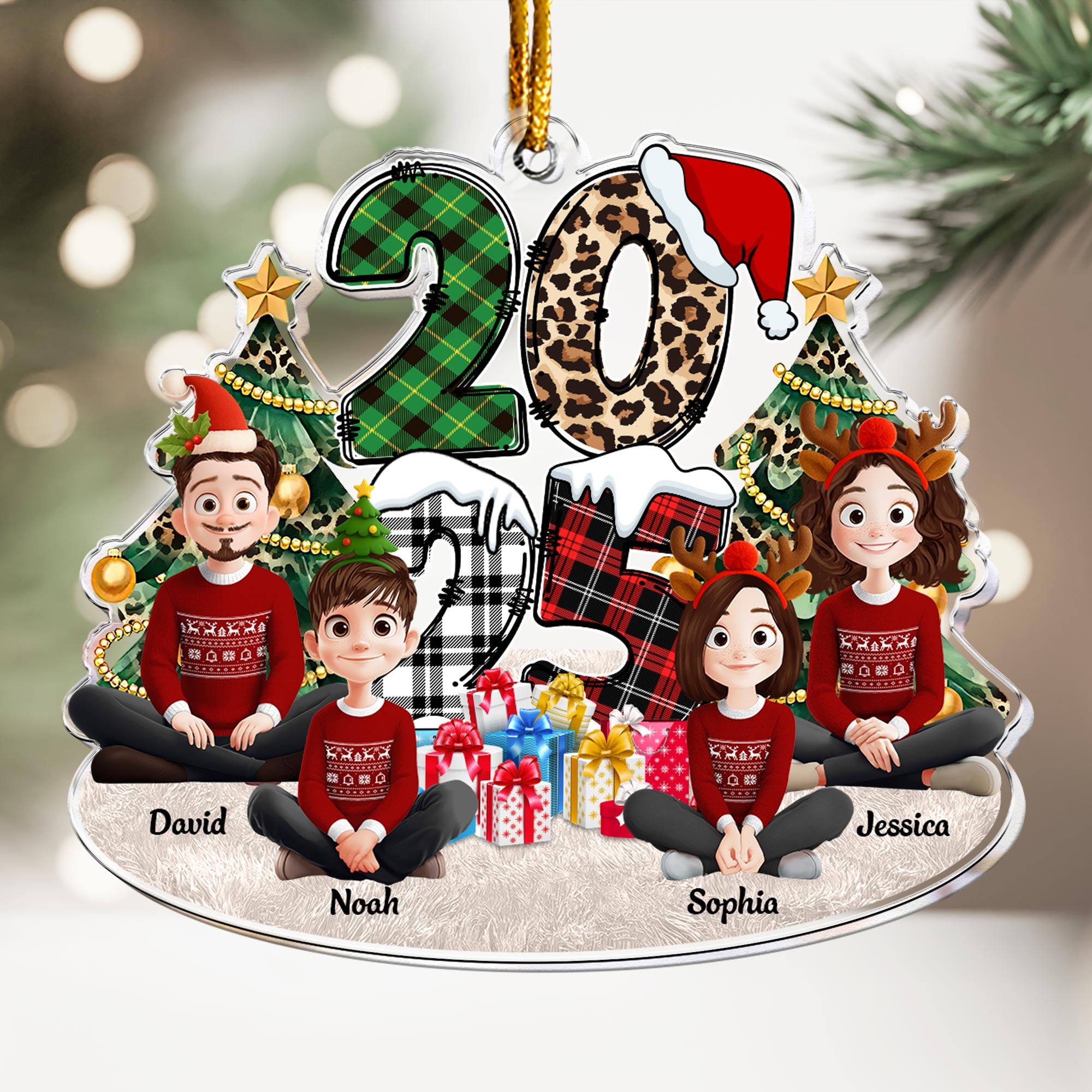 Family Sitting 2025 Cartoon Version - Personalized Acrylic Ornament