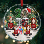 Family Couple Friends Sitting 2026 Cartoon Version - Personalized Glass Ornament