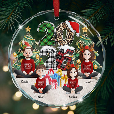 Family Couple Friends Sitting 2026 Cartoon Version - Personalized Glass Ornament