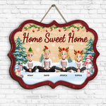 Family Sitting Festive Christmas Together - Personalized Wood Sign