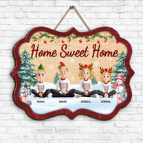Family Sitting Festive Christmas Together - Personalized Wood Sign