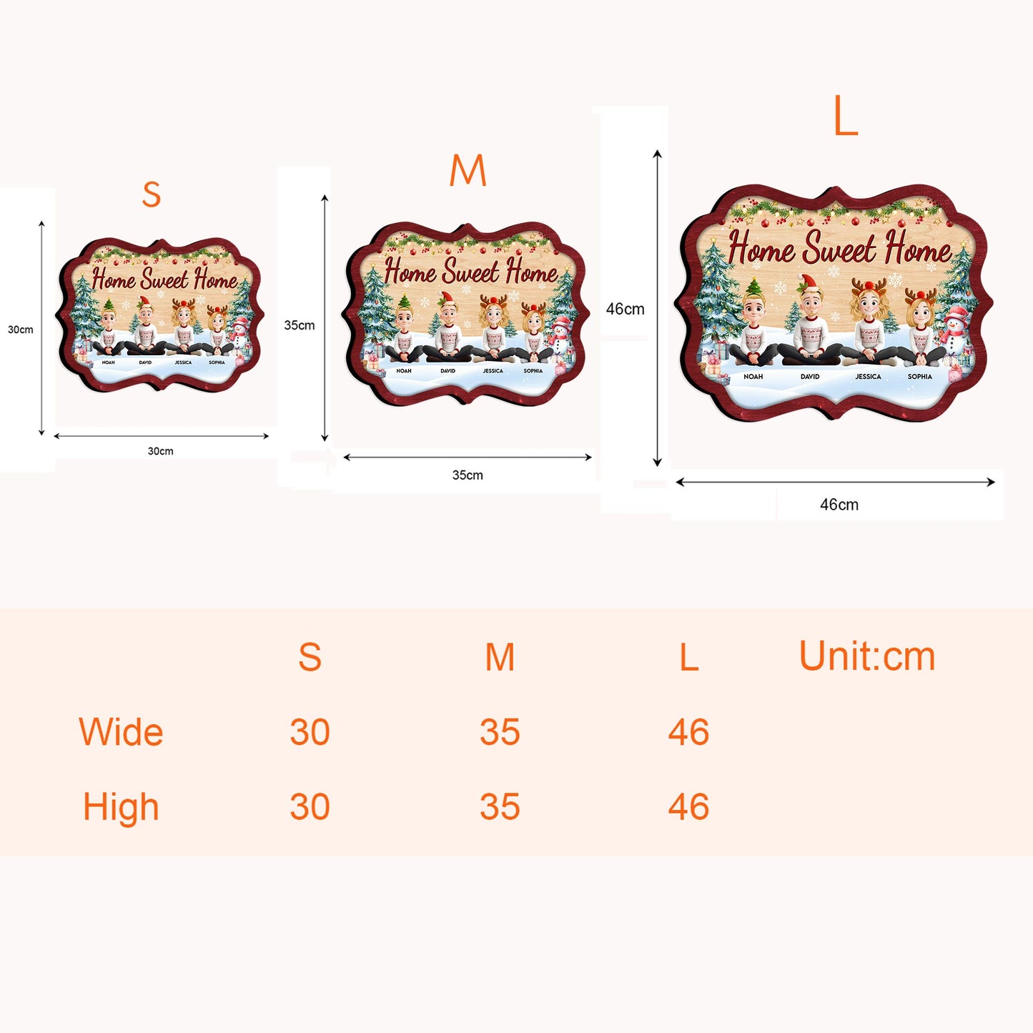 Family Sitting Festive Christmas Together - Personalized Wood Sign