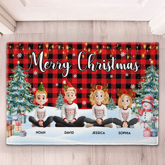 Family Sitting Festive Our Christmas Together - Personalized Doormat