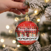 Family Sitting Festive Plant Buffalo Plaid - Personalized Ball Ornament