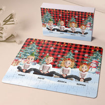 Family Sitting Festive Plant Buffalo Plaid - Personalized Jigsaw Puzzle