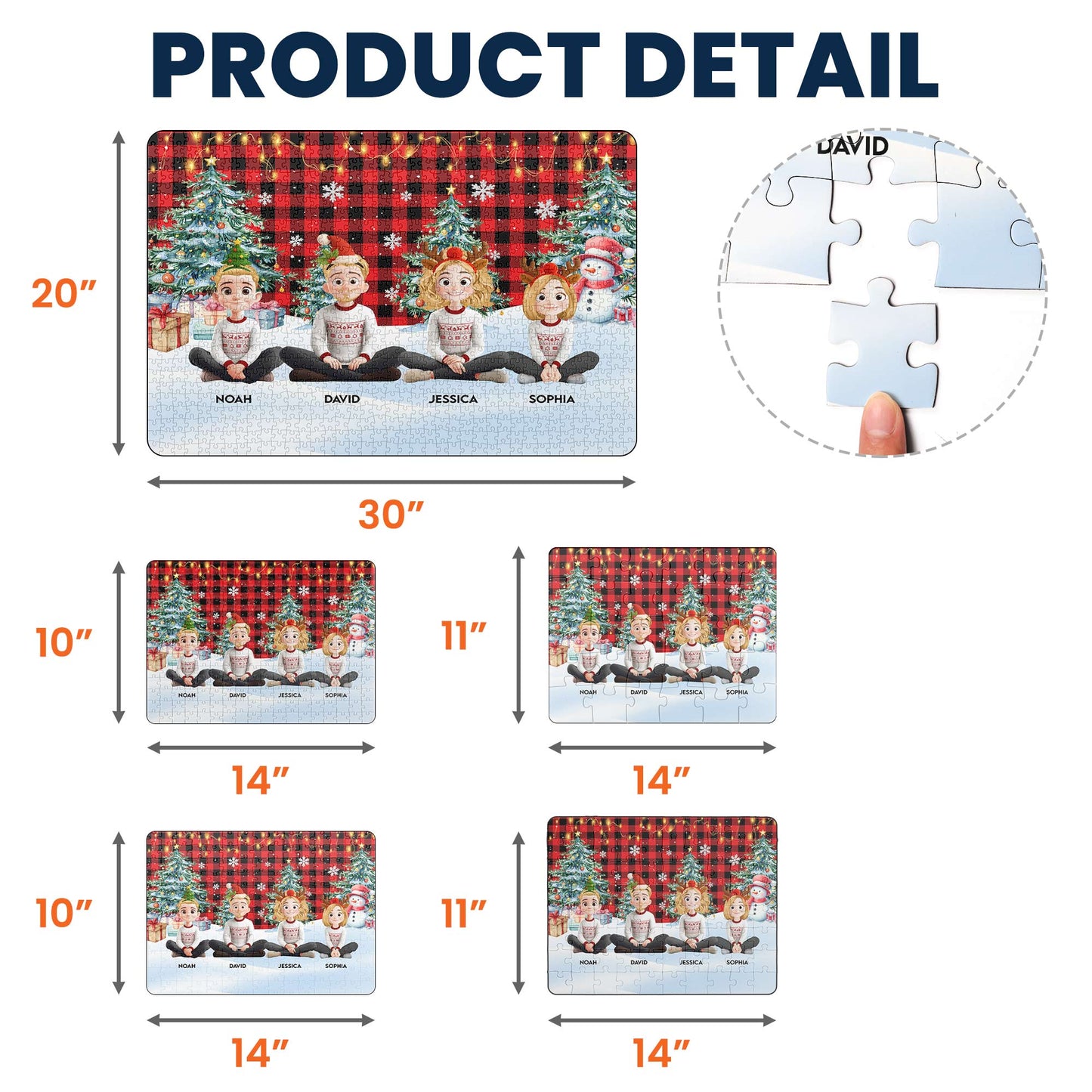 Family Sitting Festive Plant Buffalo Plaid - Personalized Jigsaw Puzzle