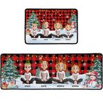 Family Sitting Festive Plant Buffalo Plaid - Personalized Runner Rug