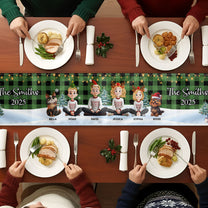 Family Sitting Festive Plant Buffalo Plaid - Personalized Table Runner