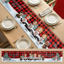 Family Sitting Festive Plant Buffalo Plaid - Personalized Table Runner