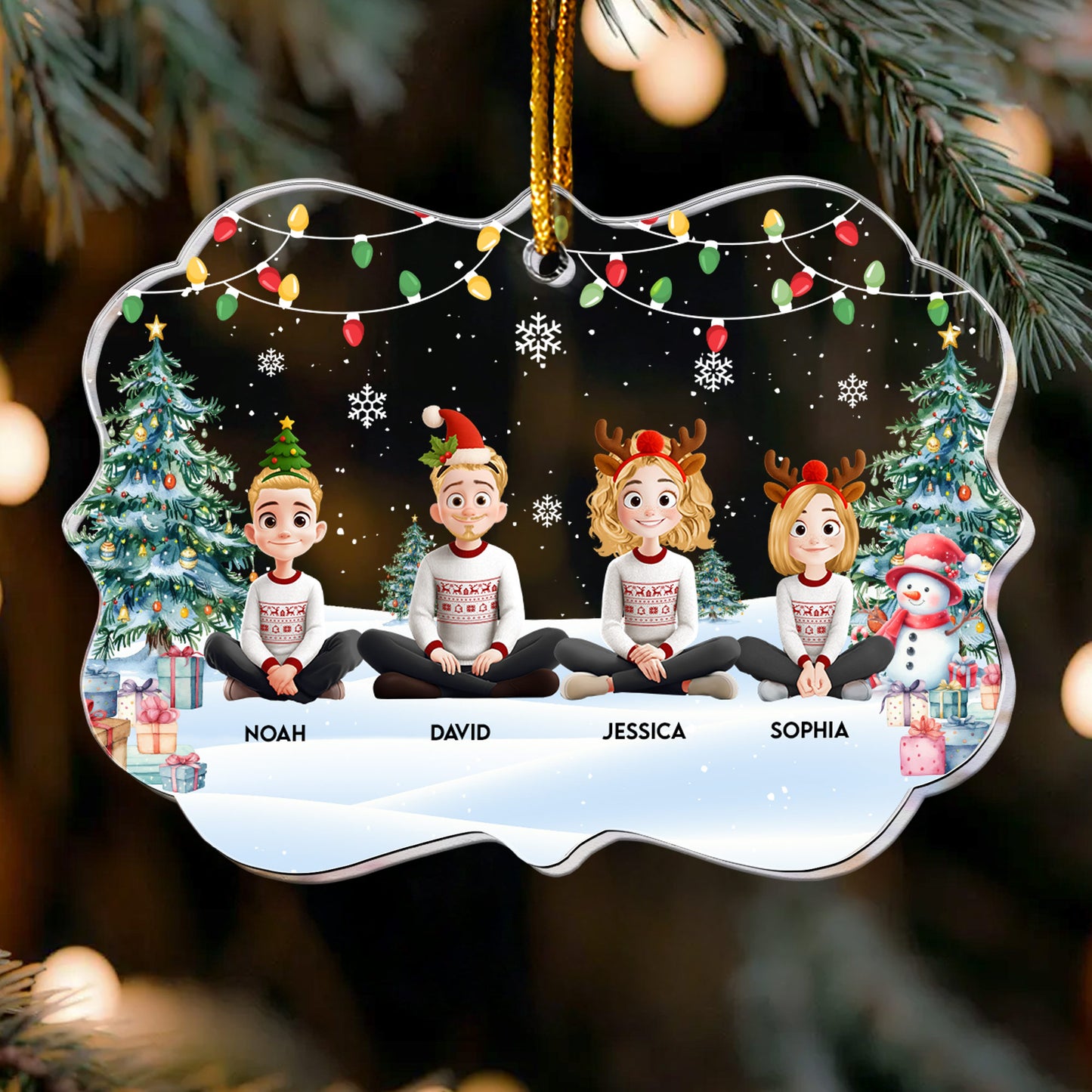 Family Sitting Festive Plant - Personalized Acrylic Ornament