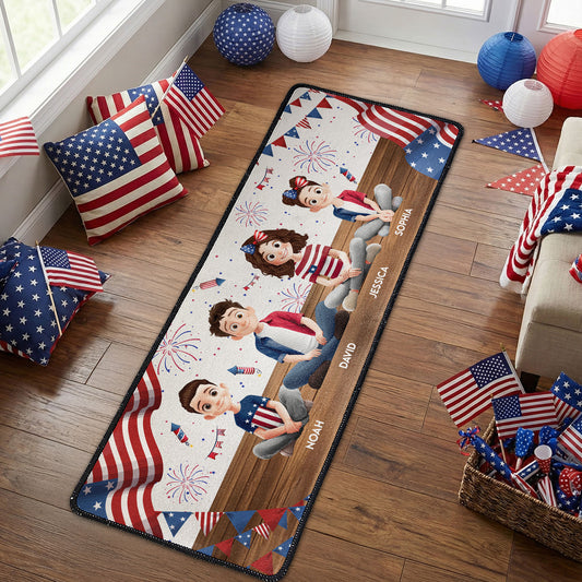 Family Sitting Happy Birthday USA - Personalized Runner Rug