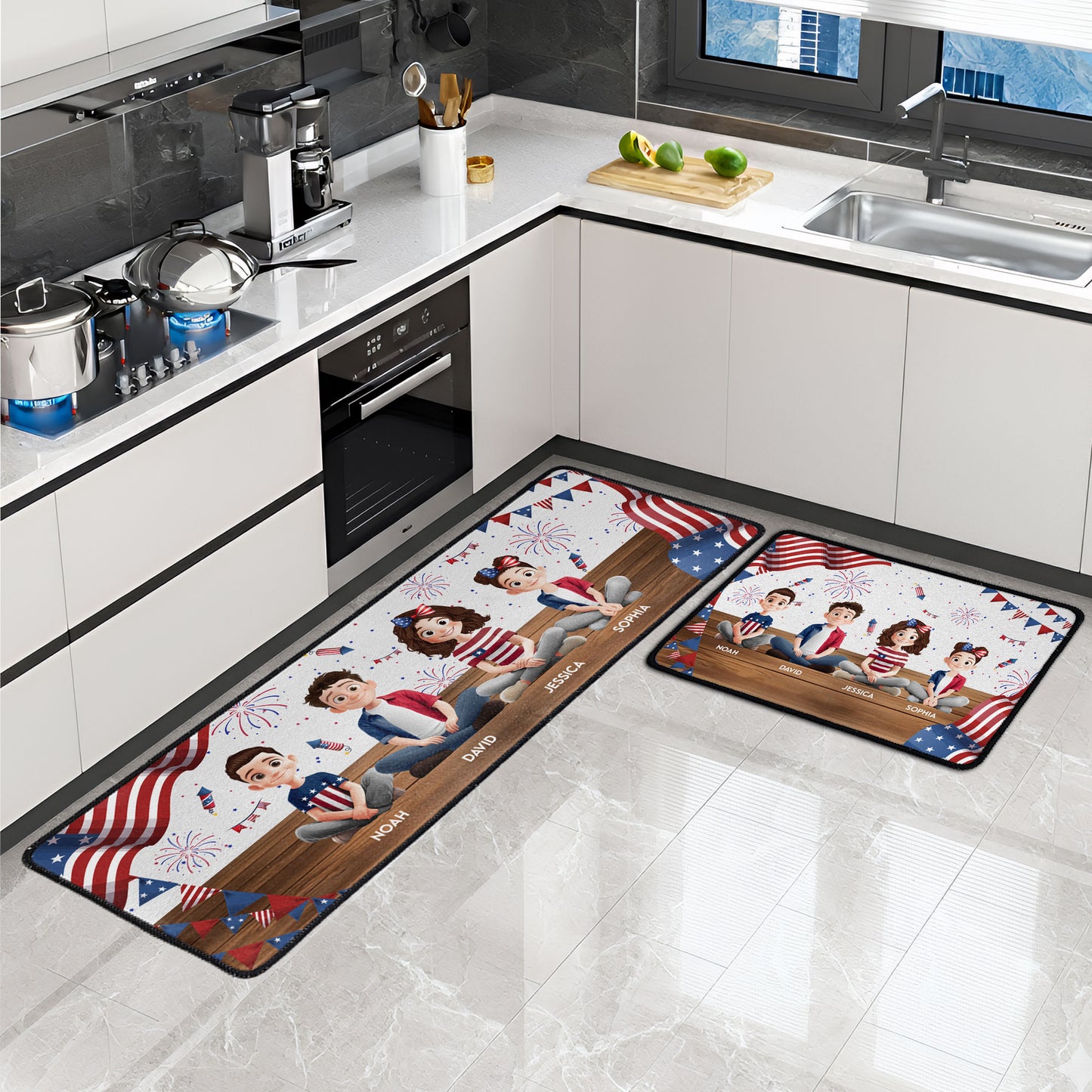 Family Sitting Happy Birthday USA - Personalized Runner Rug