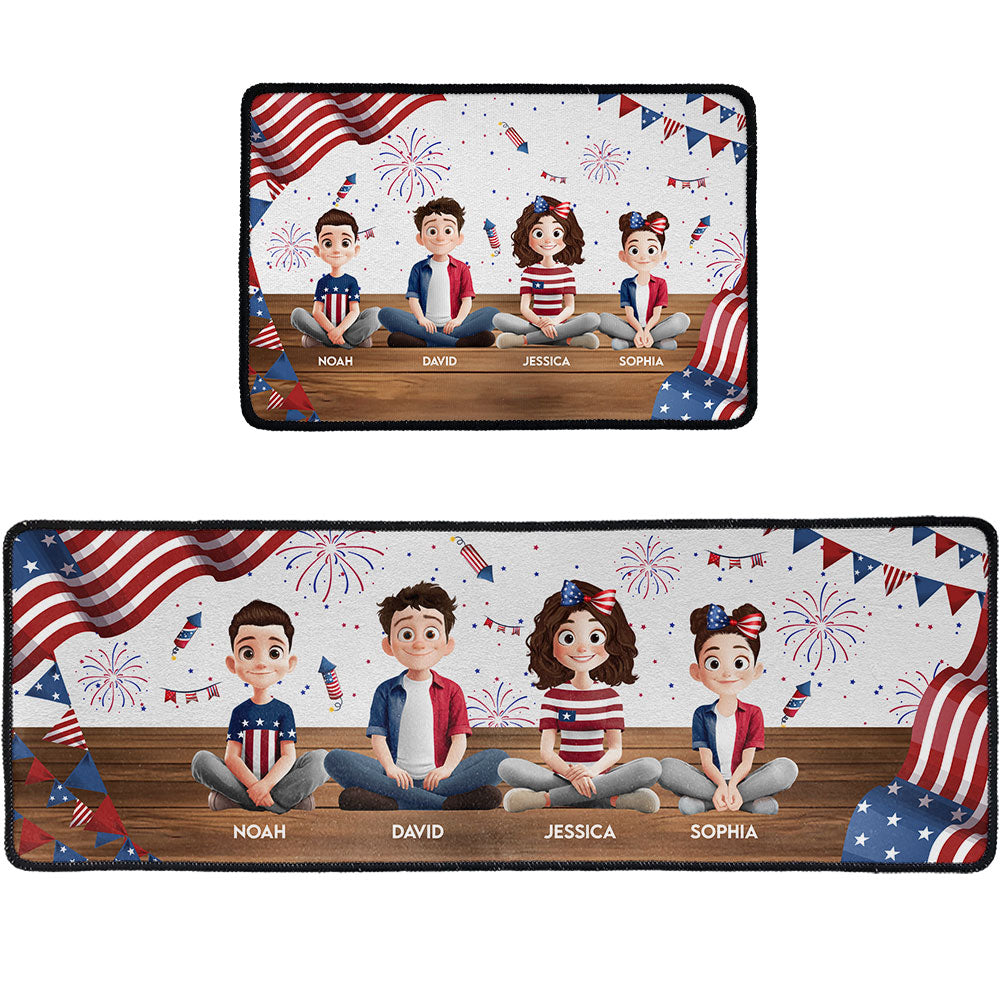 Family Sitting Happy Birthday USA - Personalized Runner Rug