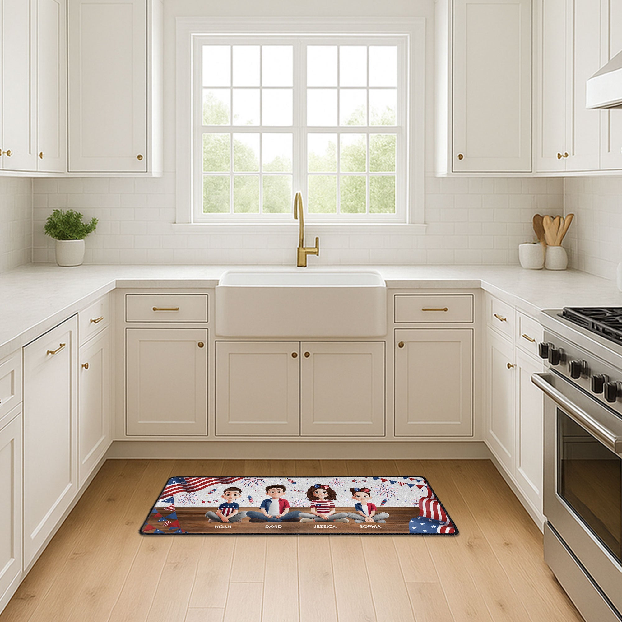 Family Sitting Happy Birthday USA - Personalized Runner Rug