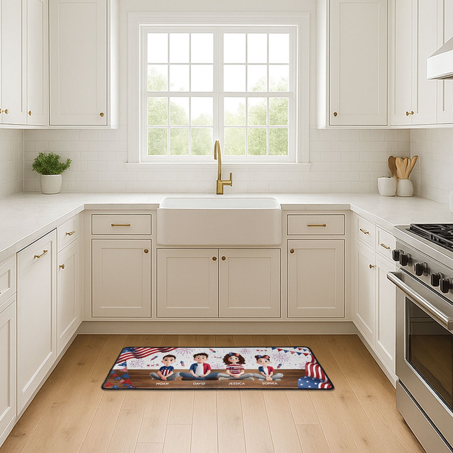 Family Sitting Happy Birthday USA - Personalized Runner Rug