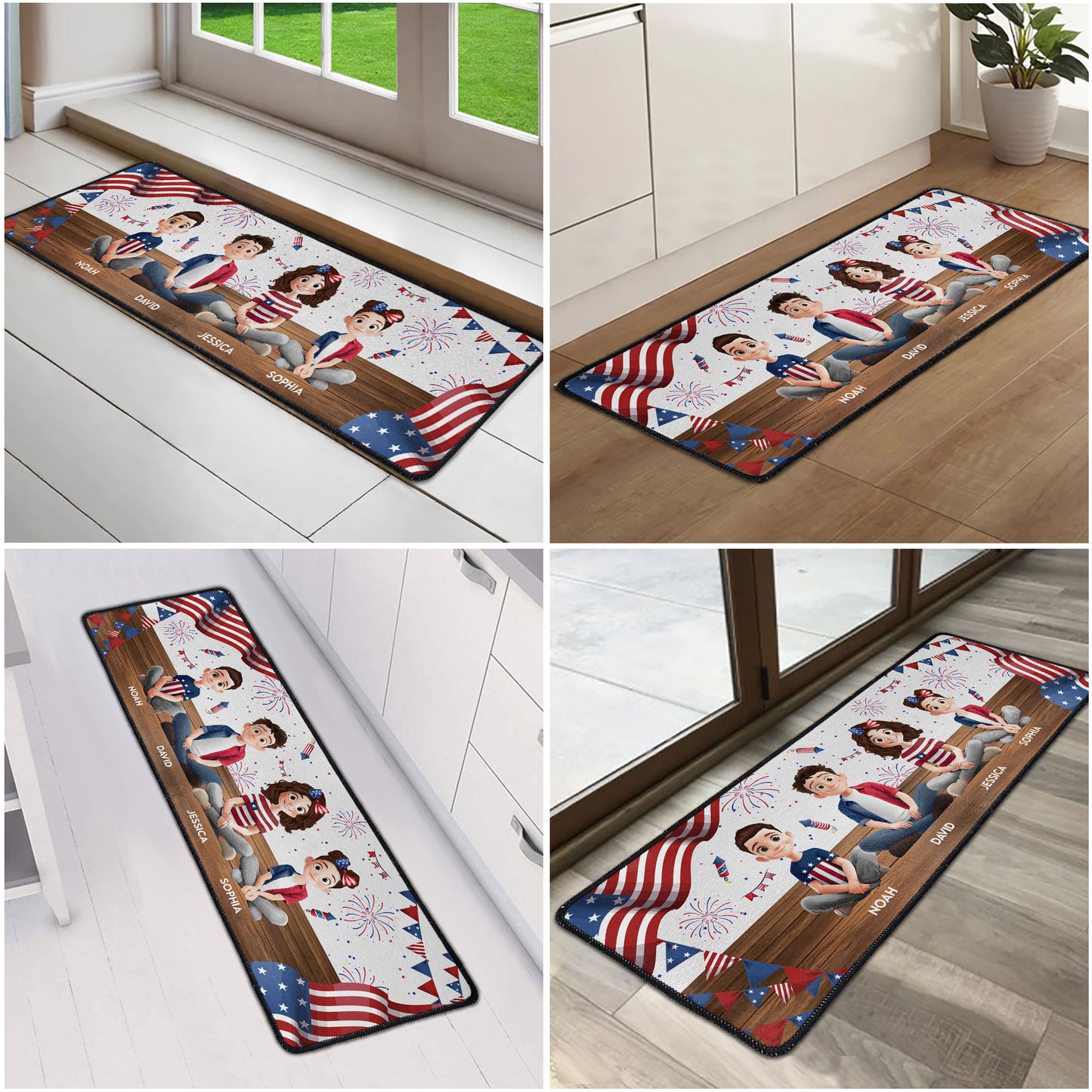 Family Sitting Happy Birthday USA - Personalized Runner Rug